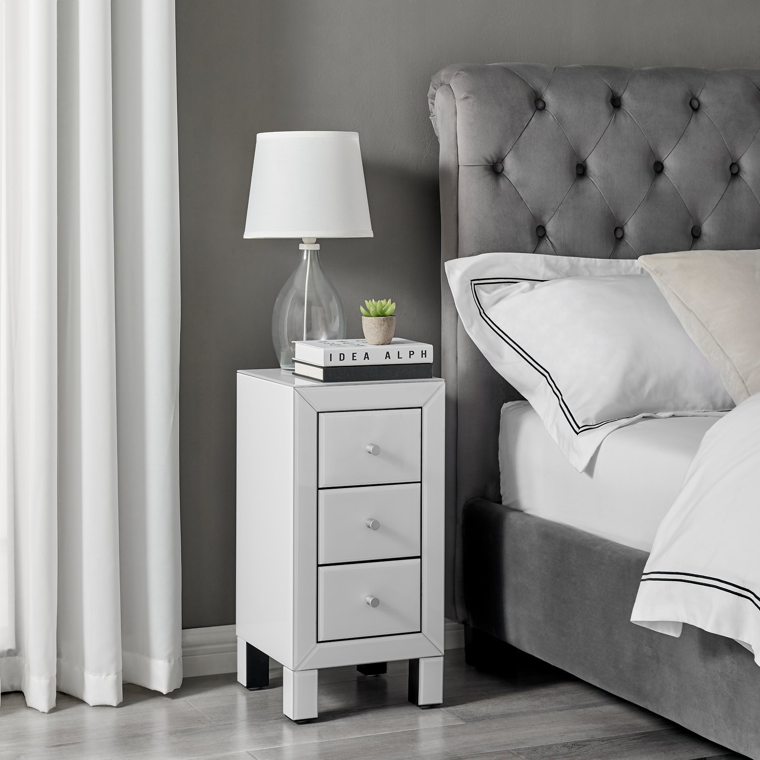 Lexi Small Slimline Black 3 Drawer Mirrored Bedside Table